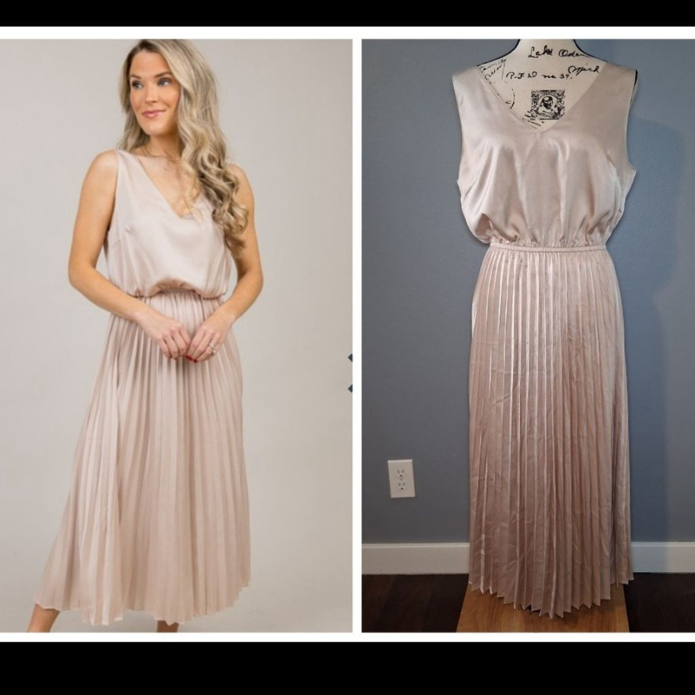 Current Air Champagne Pleated Maxi Dress